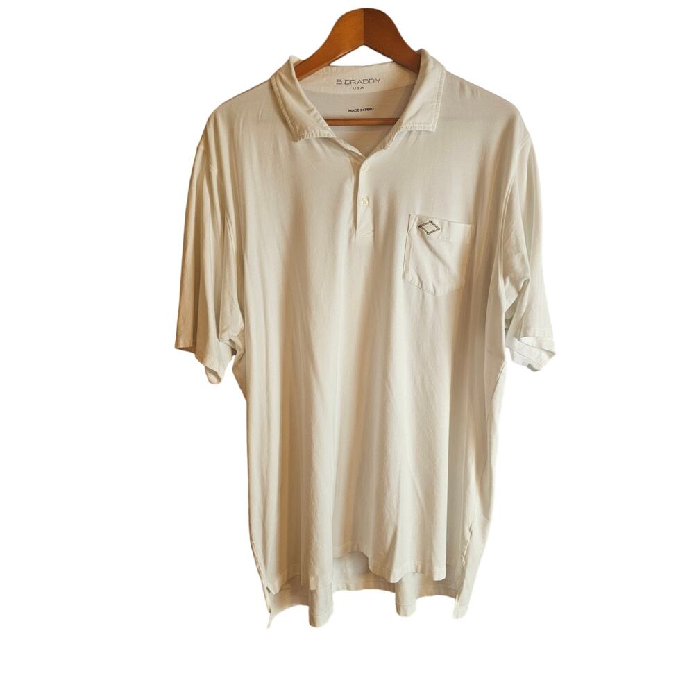 B Draddy Men's Supersoft Cotton Pocket Polo Shirt. White. Size 2XL